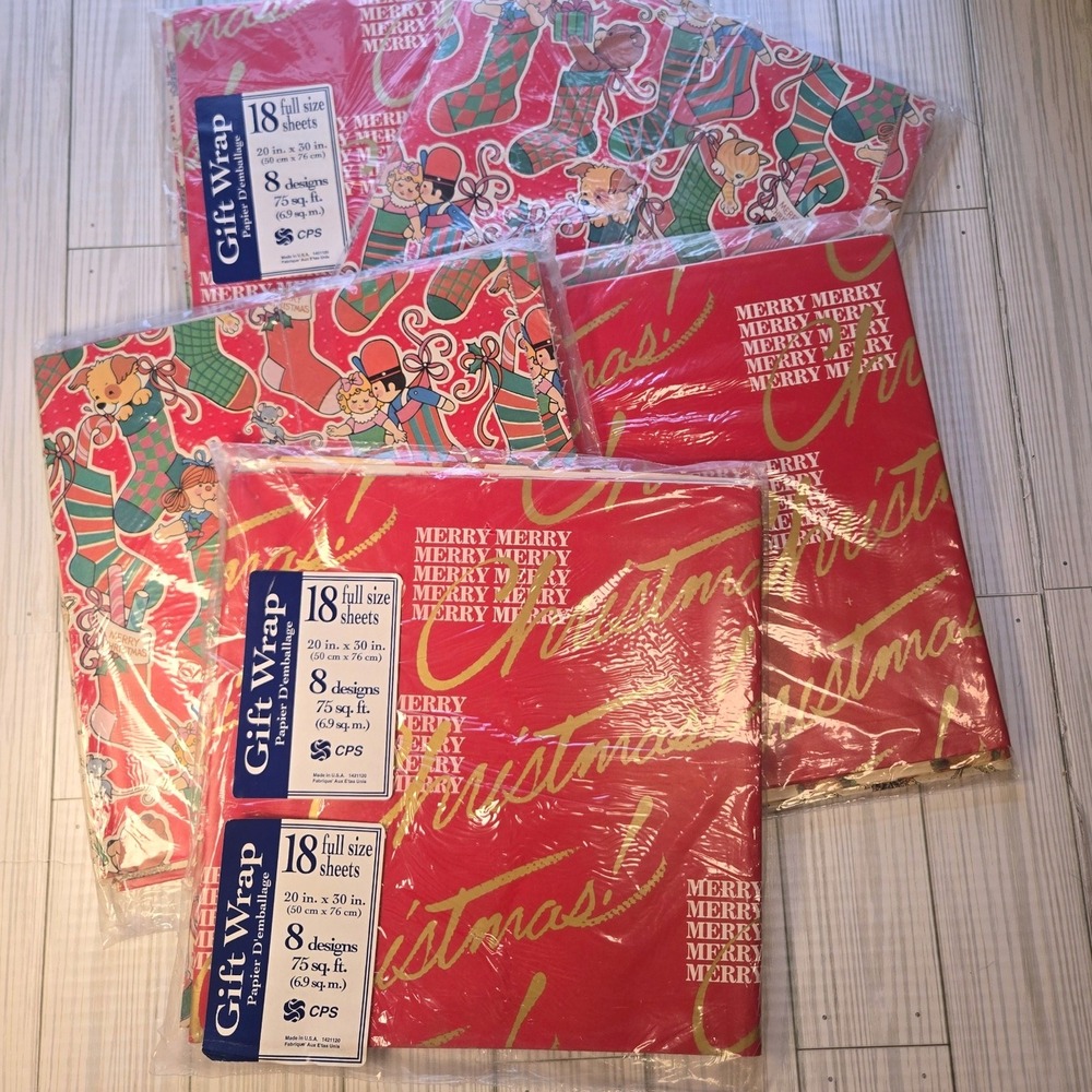 Vtg CPS Lot Christmas Gift‎ Wrap Sheets - 18 Full Sheets In  Each - 8 Designs